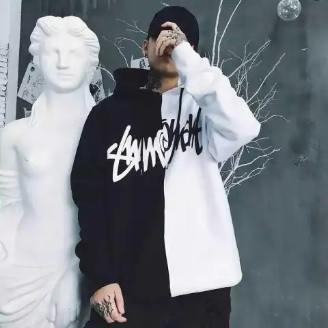 Men'S Casual Fashion Color-Blocking Sweater Long-Sleeved Sports Hooded Top