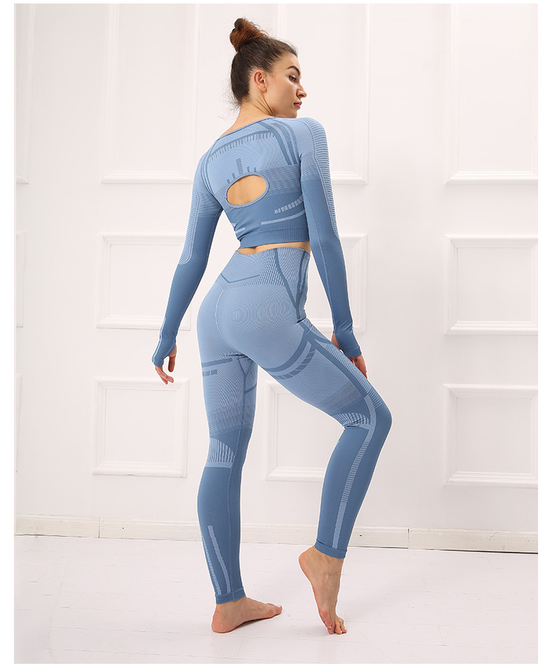 The New Belly Button Exposed Yoga Beauty Back Long-Sleeved High-Waist Stretch Trousers Sports Fitness Suit Spring, Summer And Autumn