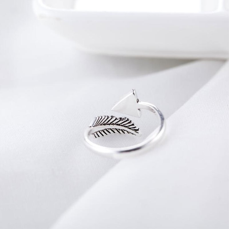 Sterling Silver Ring Korean Retro Feather Arrow Triangle Geometric Leaf Leaf Ring