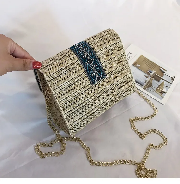 Chain Bag Female Bag New Korean Woven Bag Shoulder Bag Diagonal Diamond Lock Bag All-Match Casual Bag - Khaki