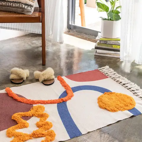 Cotton and Linen Three-Dimensional Tufted Mats Handmade Tassel Carpet
