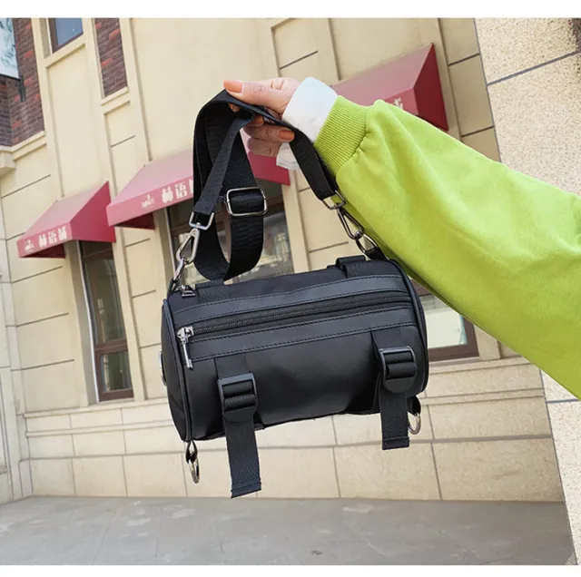 New Style Nylon With Pu Leather Korean Bucket Shape Shoulder Messenger Bag Black - Shop at LoveMi