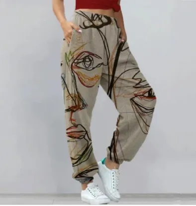 Women's Fixed Flower Loose Casual Trousers Khaki - Shop at LoveMi