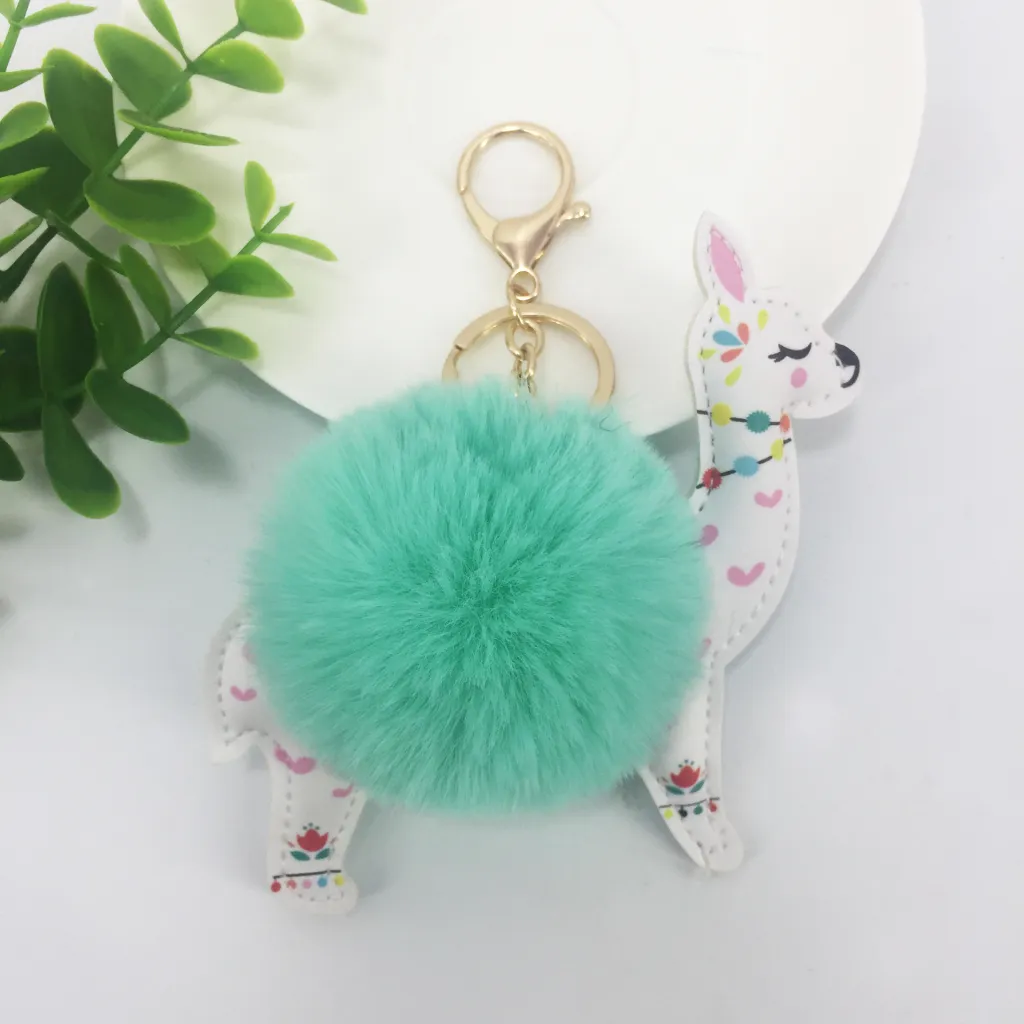 New Pu Cute Alpaca Fur Ball Keychain Pendant - Green