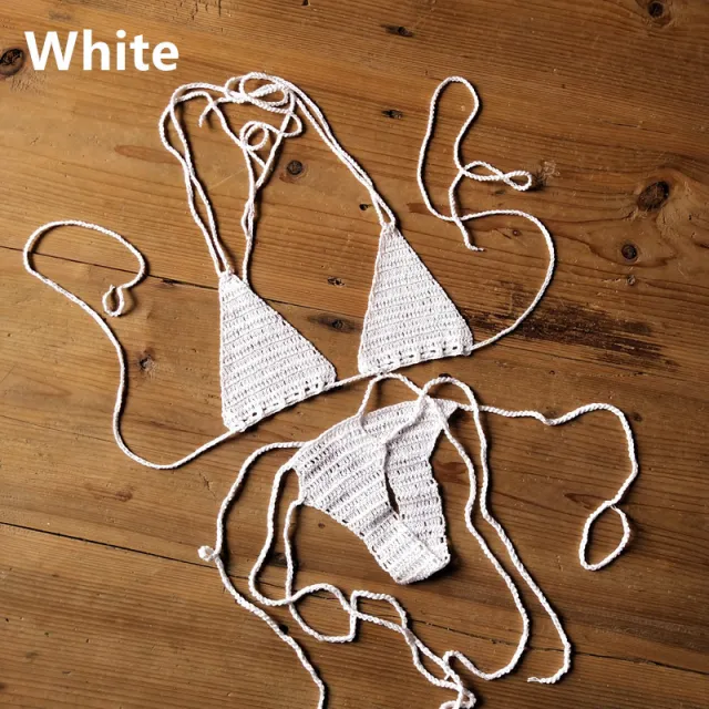 Handmade Crochet Swimsuit Bikini Suit Sunbathing Bikini White - Shop at LoveMi