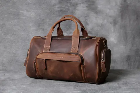 Leather Big Travel Bag Men'S and Women'S Retro Hand