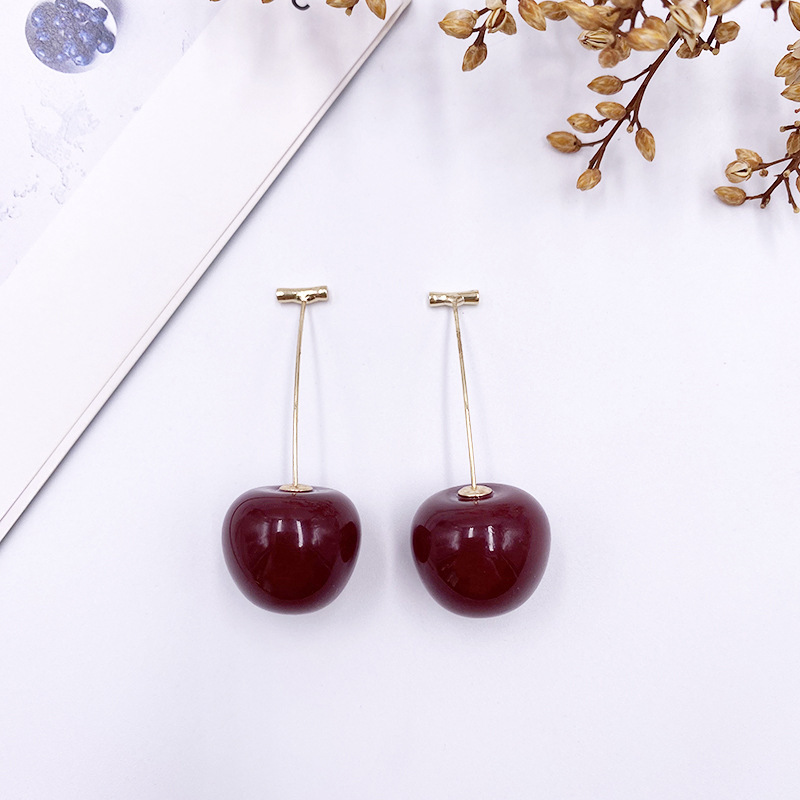 Real Gold Plating Sweet Fruit Cherry Earrings