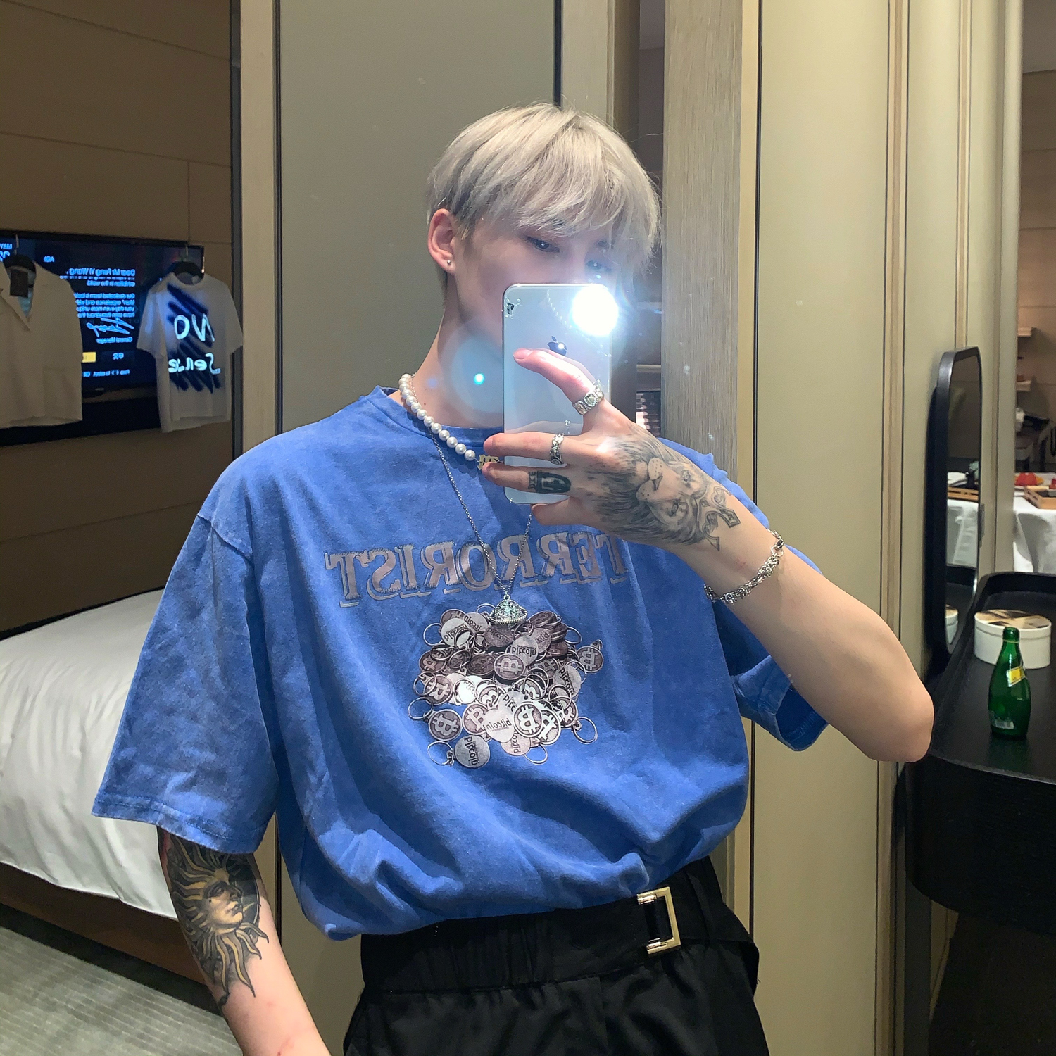 Men'S Short-Sleeved Trend Old Rendering Retro Gold Coin T-Shirt Men'S Short-Sleeved