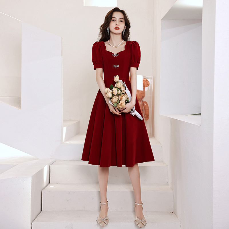 Toast Dress Bride Summer Engagement Dress Dress Wedding Little Girl French Short Sleeves