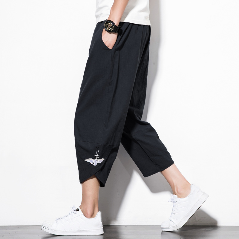 Title 2, Summer Mens Harem Pants Cotton and Linen Solid...