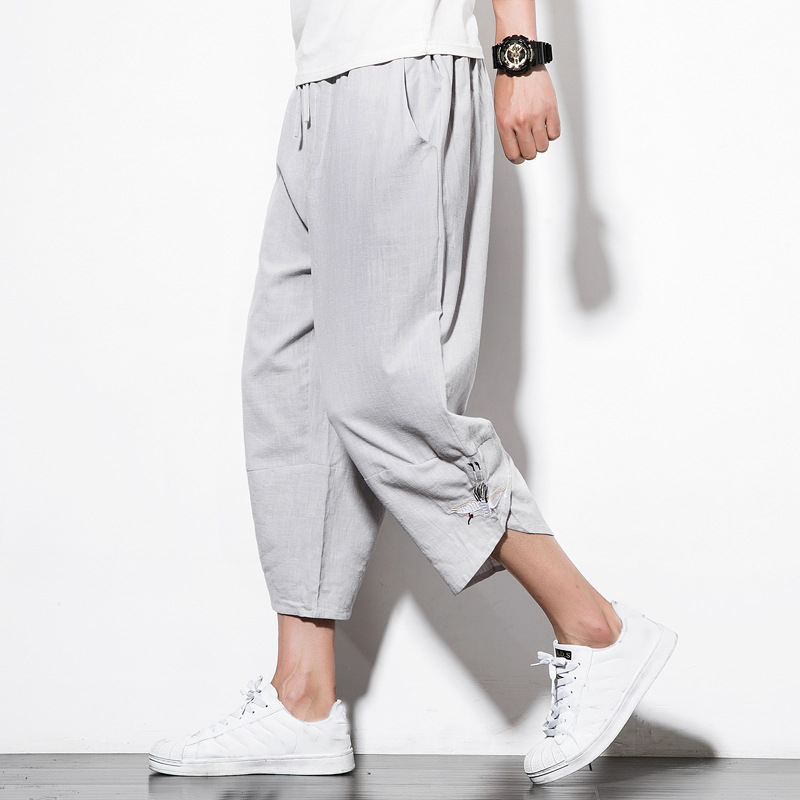 Title 5, Summer Mens Harem Pants Cotton and Linen Solid...