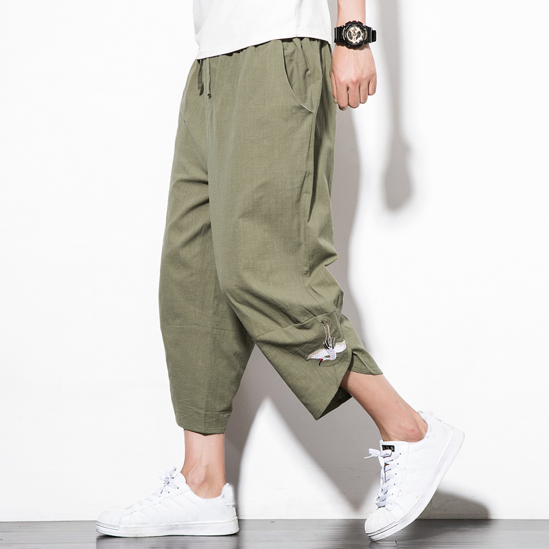 Title 3, Summer Mens Harem Pants Cotton and Linen Solid...