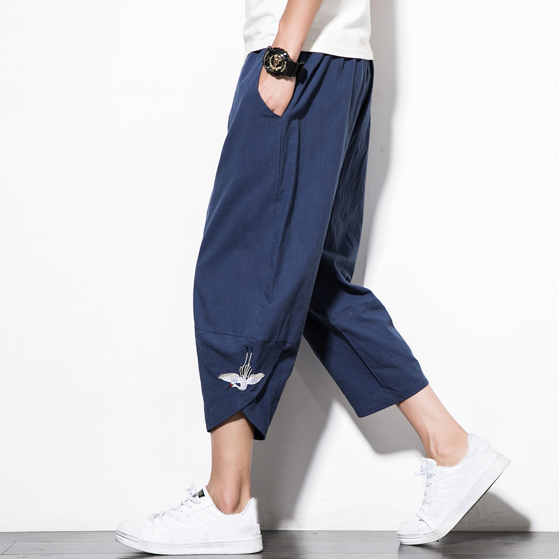 Title 4, Summer Mens Harem Pants Cotton and Linen Solid...