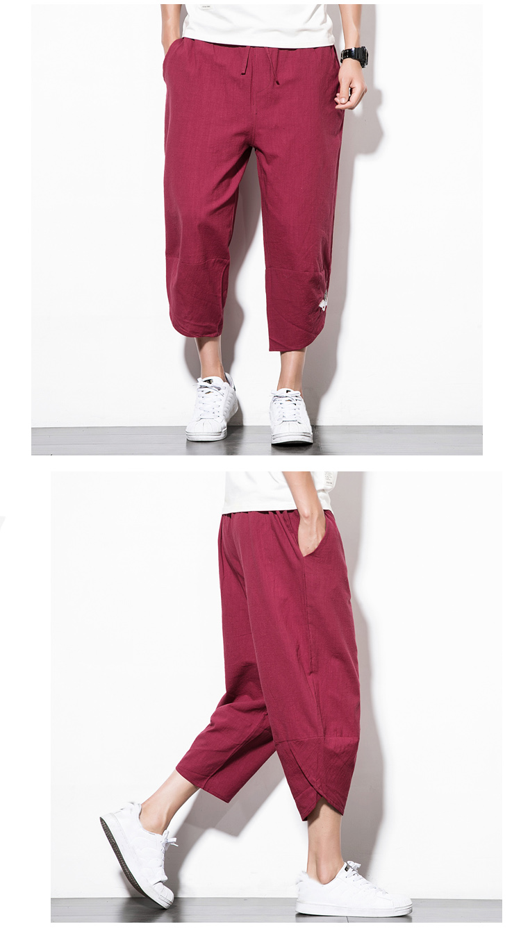 Title 8, Summer Mens Harem Pants Cotton and Linen Solid...