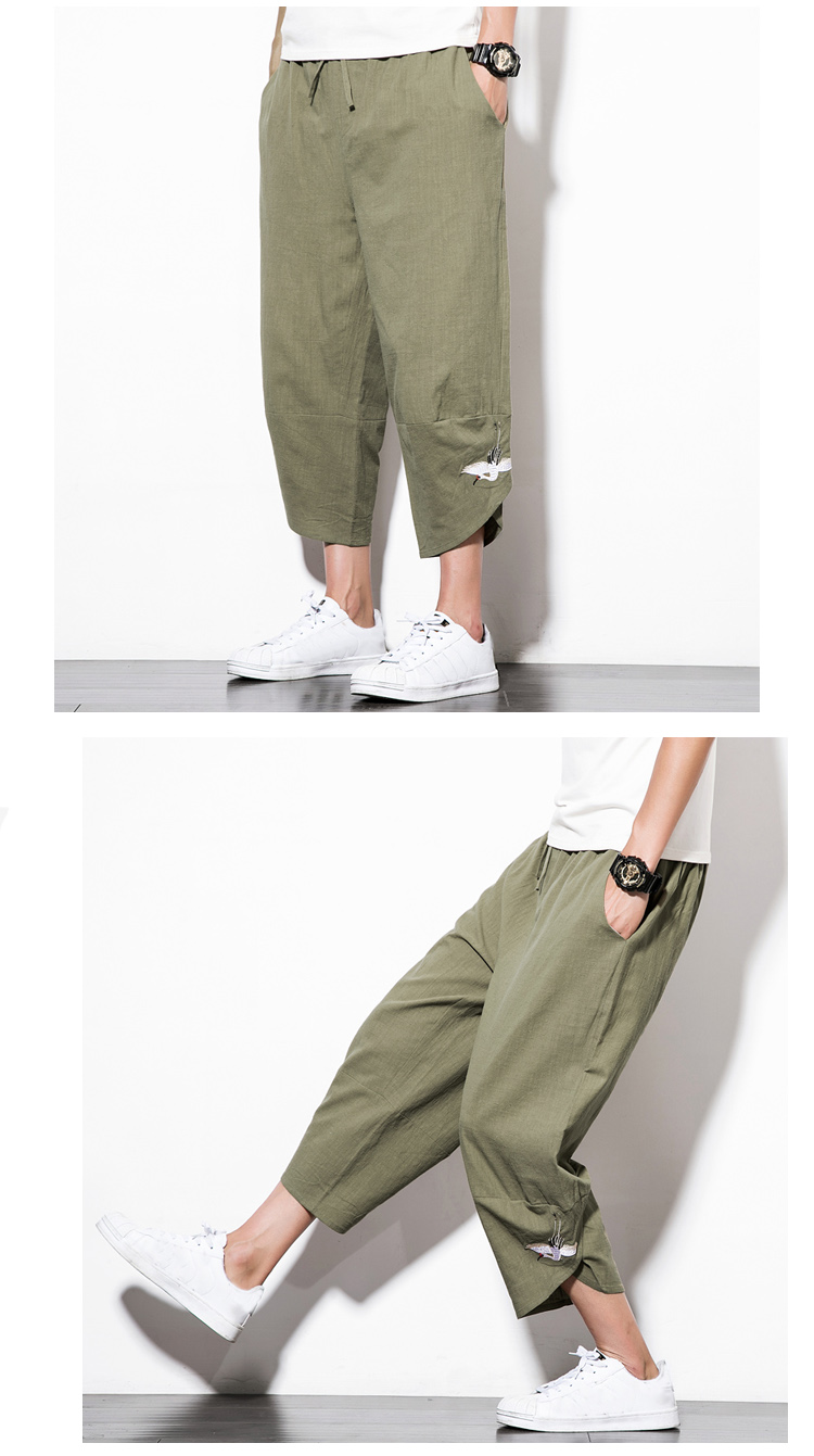 Title 7, Summer Mens Harem Pants Cotton and Linen Solid...