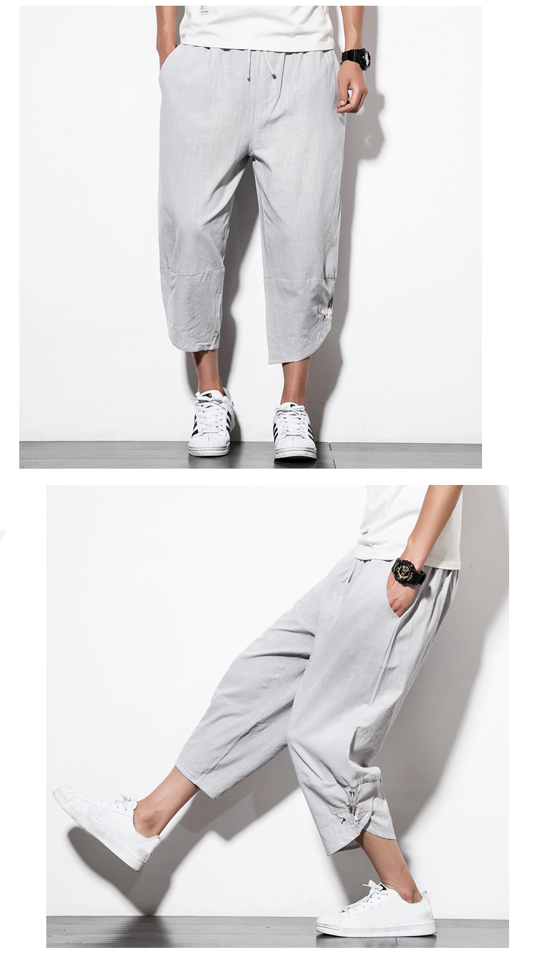 Title 9, Summer Mens Harem Pants Cotton and Linen Solid...