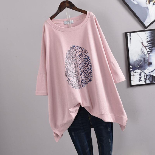 Printed Casual Split Mid-Length Short Sleeves