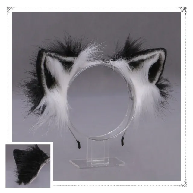 A Drop In Japanese Lolita Headwear Cat Ears Fox Plush Hairpin Hair Accessories Hand Made Simulation Beast Ears Headband Black - Shop at LoveMi