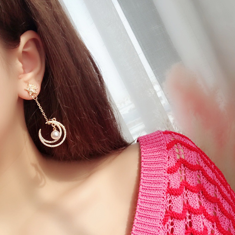 Stars And Moon Asymmetrical Earrings