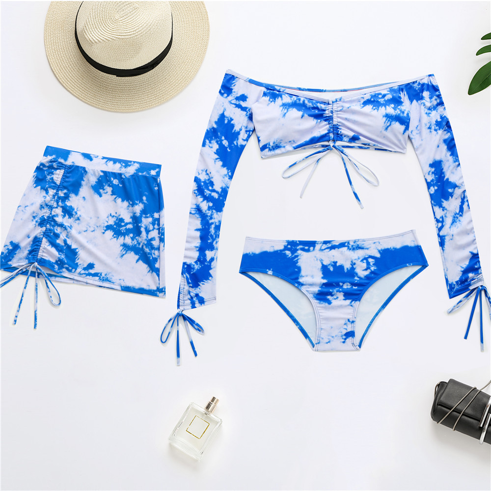 Three-Piece Bikini Women'S Long-Sleeved Swimsuit Aliexpress Amazon Tie-Dye Swimsuit