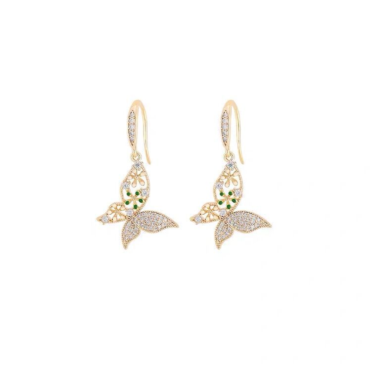 Micro Diamond Drop Oil Butterfly Earrings Female Personality Retro Ear Hooks