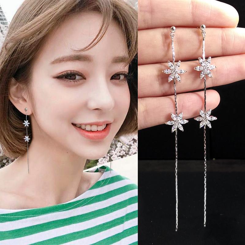 Fringe Earrings Female Flower Zircon Temperament Fashion And Simple