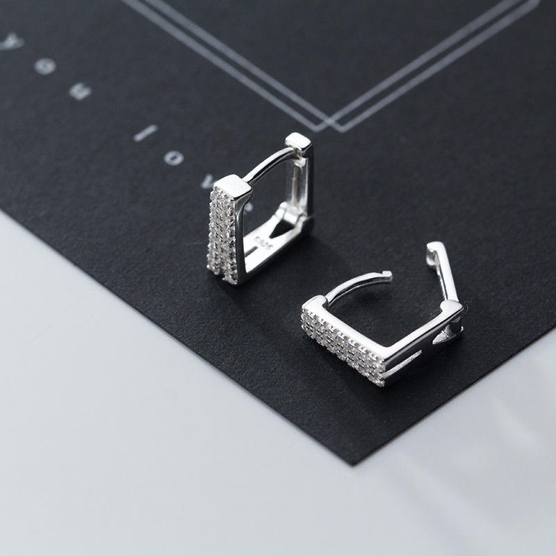 Simple Double-Layer Diamond-Studded Square Short Earrings Geometric Earrings