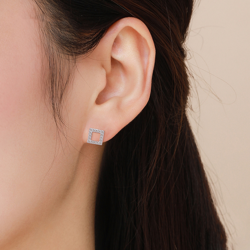 S925 Silver Female Square Micro-Inlaid Light Luxury Simple Temperament Thinner Earrings