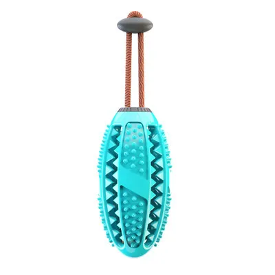 New Pet Dog Food Leakage Ball Toothbrush Elastic Rubber Ball Molar Bite Resistant Pet Interactive Toy Supplies - Lake Blue Rugby L