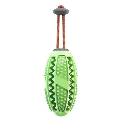 New Pet Dog Food Leakage Ball Toothbrush Elastic Rubber Ball Molar Bite Resistant Pet Interactive Toy Supplies - Green Rugby L