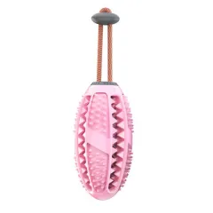 New Pet Dog Food Leakage Ball Toothbrush Elastic Rubber Ball Molar Bite Resistant Pet Interactive Toy Supplies - Pink Rugby L - View 1