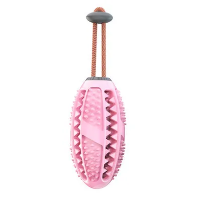 New Pet Dog Food Leakage Ball Toothbrush Elastic Rubber Ball Molar Bite Resistant Pet Interactive Toy Supplies Pink Rugby M - Shop at LoveMi