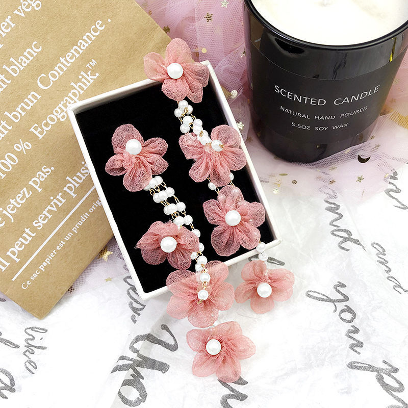 Super Fairy Flower Earrings Pearl Tassel Long Earrings