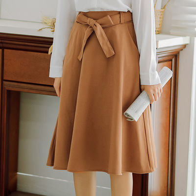 High Waist Pleated Knee Length Skirt