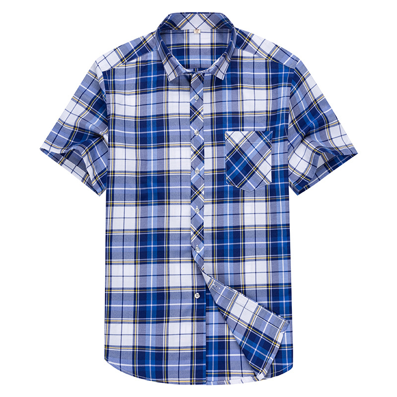New Business Casual Plaid Shirt Men's Thin Pocket Short Sleeved Shirt