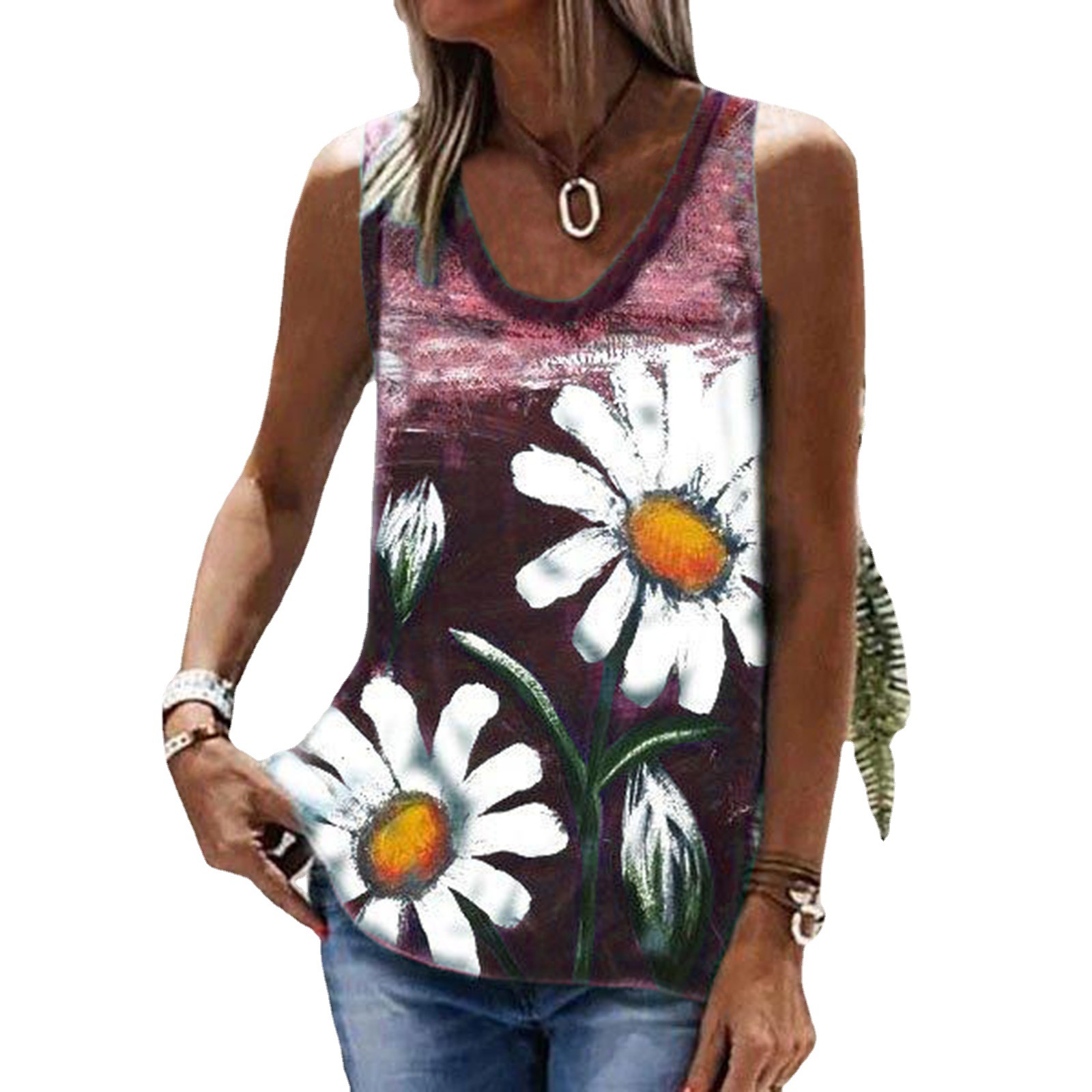 Title 2, Chrysanthemum Print Round Neck Women