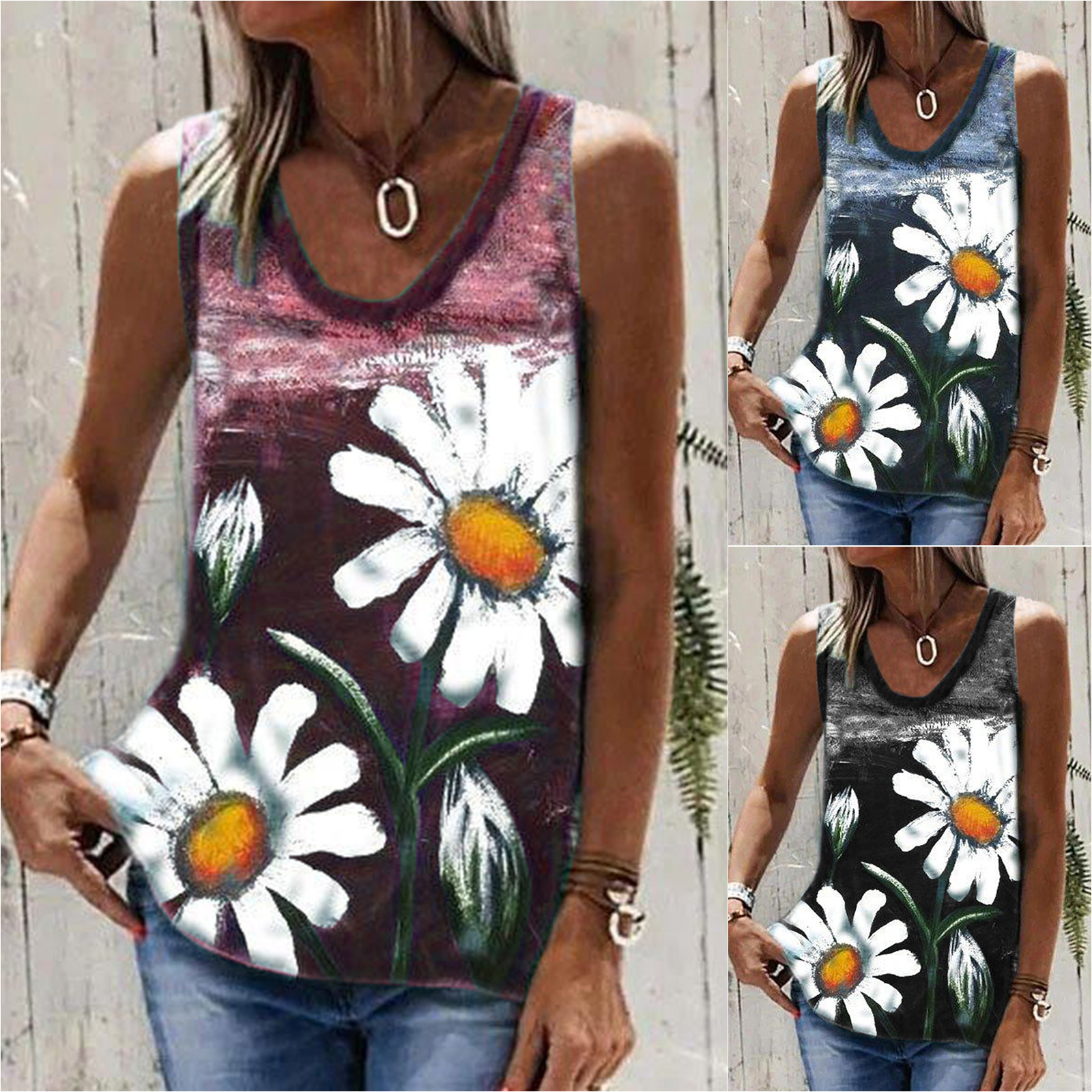 Title 6, Chrysanthemum Print Round Neck Women