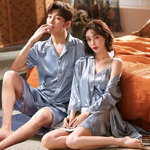 Couple Pajamas Women Thin Summer Ice Silk Nightgown Sexy