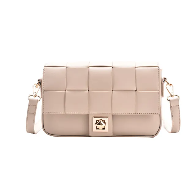 Small Fragrance Simple Fashion Woven Bag Western Style Casual Shoulder Bag Khaki - Shop at LoveMi