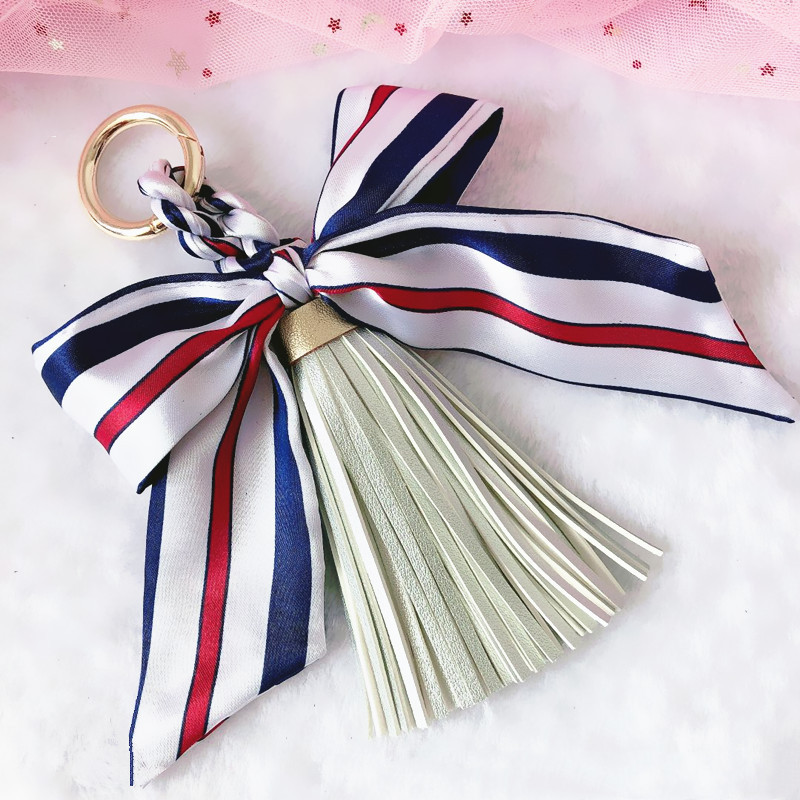 Ribbon Leather Big Tassel Keychain Pendant White - Shop at LoveMi