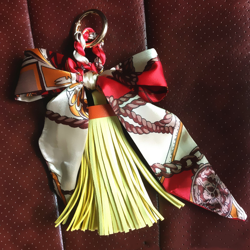 Ribbon Leather Big Tassel Keychain Pendant Yellow - Shop at LoveMi