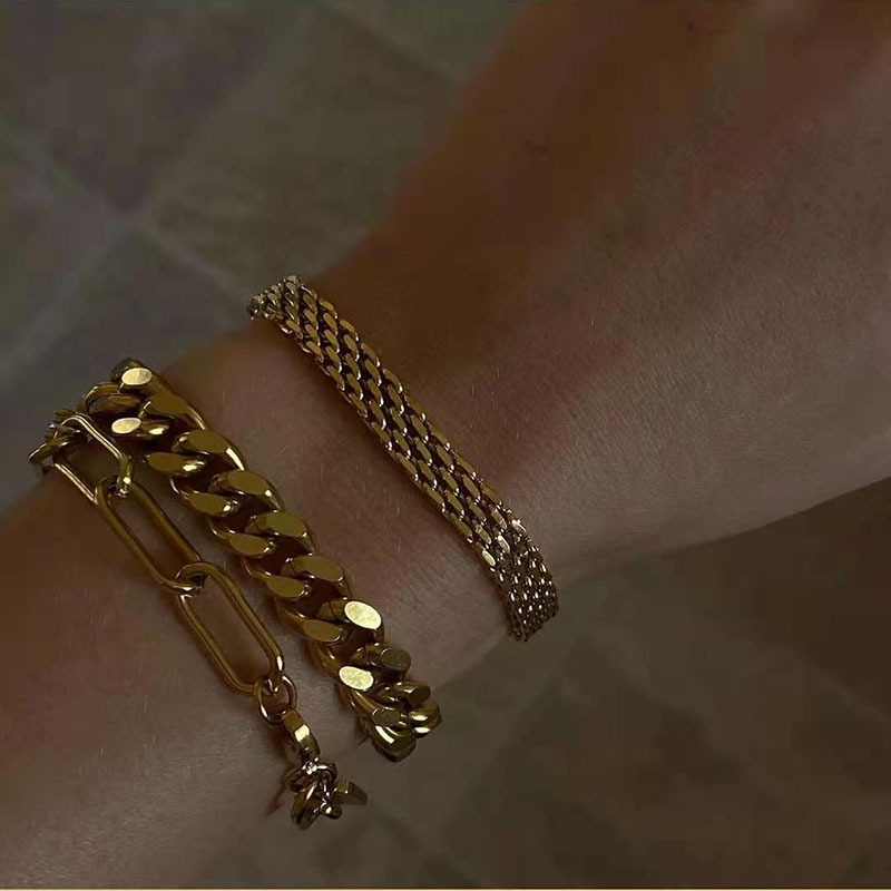 Mesh Belt Titanium Steel Gold-plated Wide Bracelet
