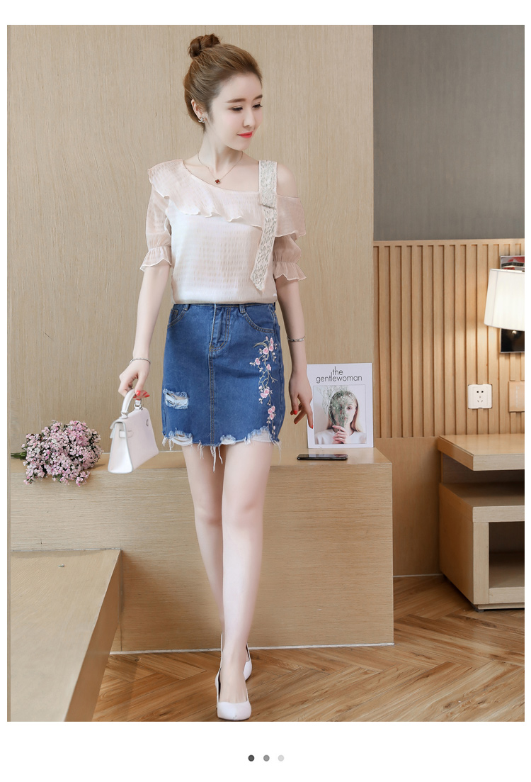 Leaky Shoulder Top Women's Summer New Trendy One-Shoulder Chiffon Shirt Short-Sleeved Fashion Western Style Small Shirt