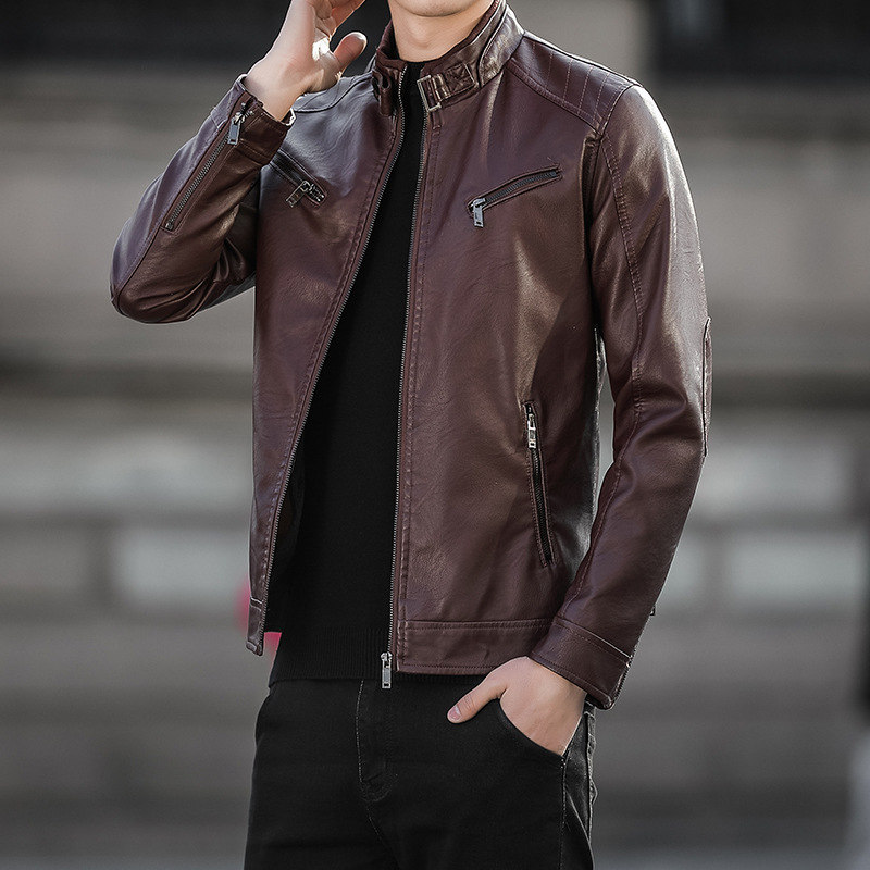 Men's Stand-Up Collar Motorcycle Pu Leather Jacket