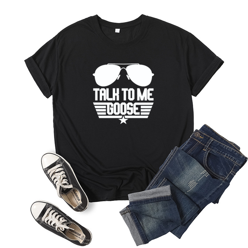 Title 3, Talk To Me Goose Letter Print T-Shirt à manches...