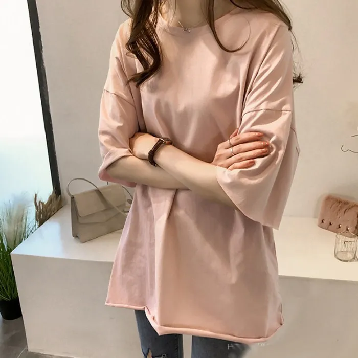 Spring And Summer New 95 Cotton Can'T Afford Ball Candy Colour Round Neck Pullover T-Shirt Women's Short-Sleeved Top Loose Casual - Pink