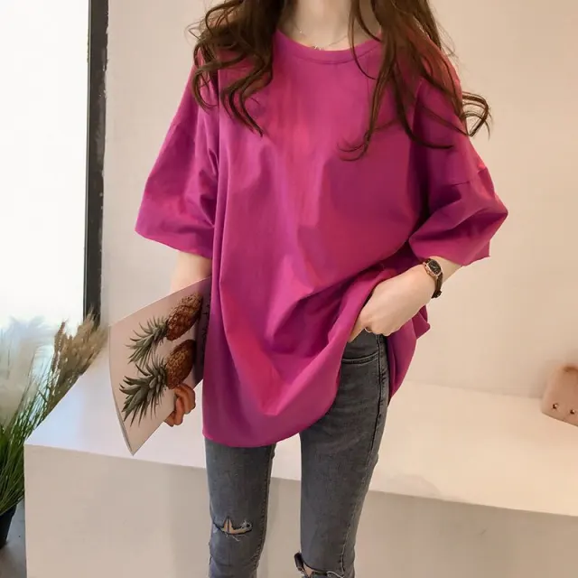 Spring And Summer New 95 Cotton Can'T Afford Ball Candy Color Round Neck Pullover T Shirt Women's Short Sleeved Top Loose Casual Red - Shop at LoveMi