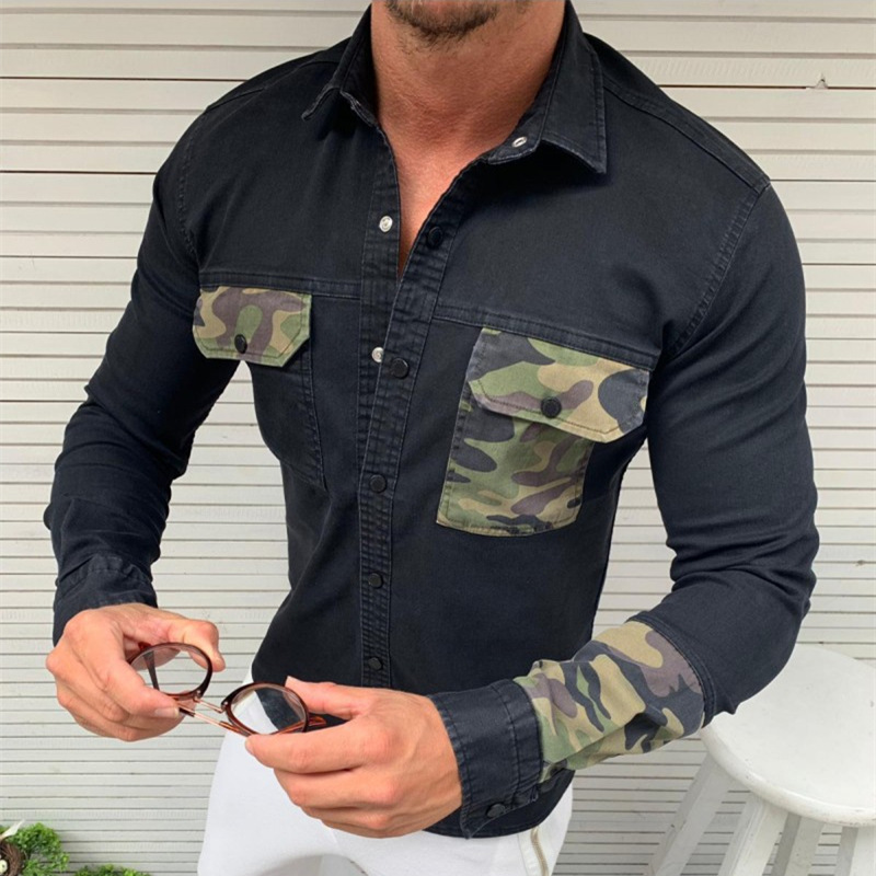 European And American New Slim Camouflage Stitching Jacket Men'S Denim Jacket Men'S Jacket