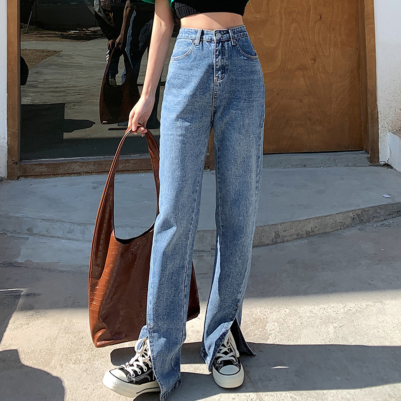 Spring Split Retro High Waist Mopping Jeans Women