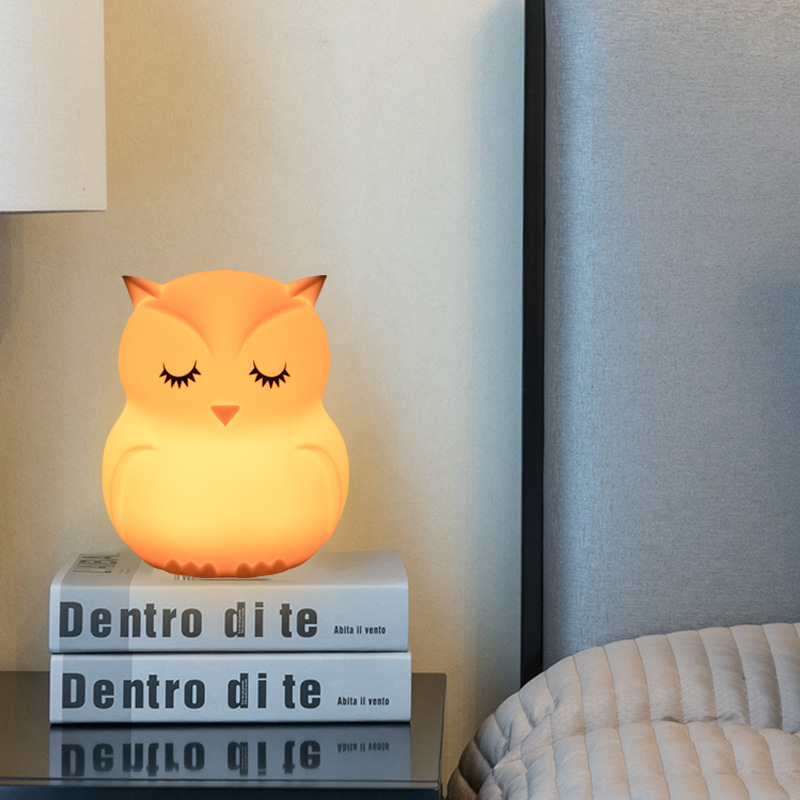 Cartoon Owl LED Night Light Touch Sensor 9 Colors Dimmable Silicone Bedside Lamp for Children Baby Christmas gift